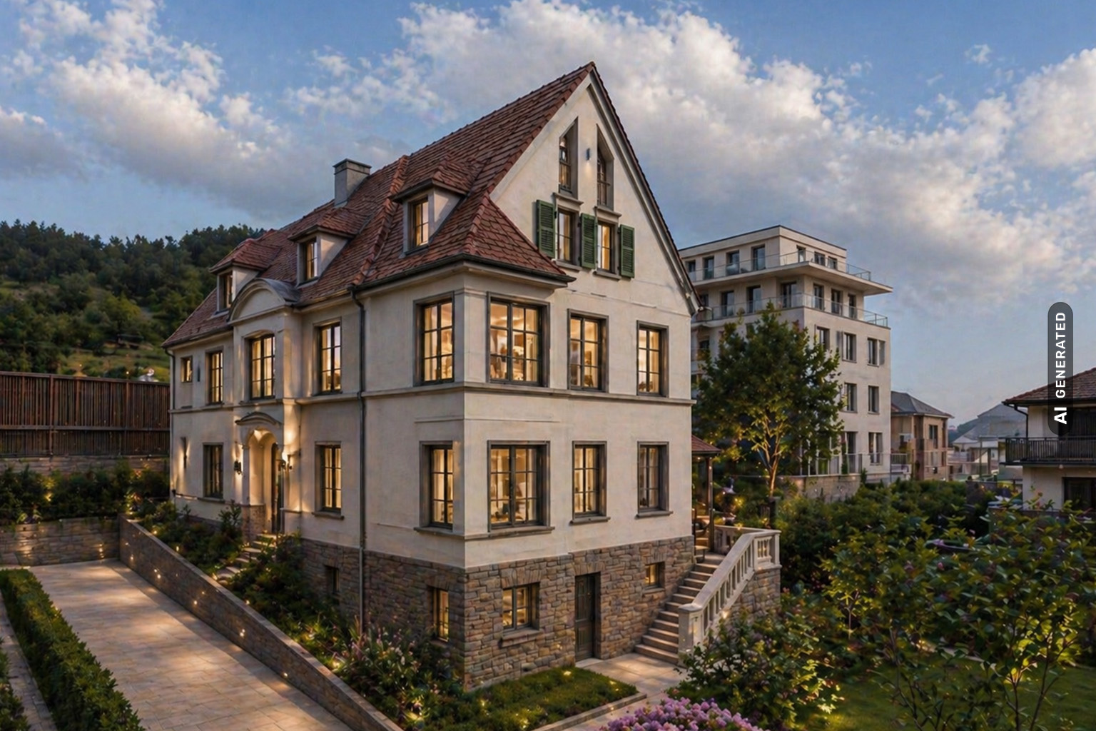 historische Villa von Außen (KI generiert)