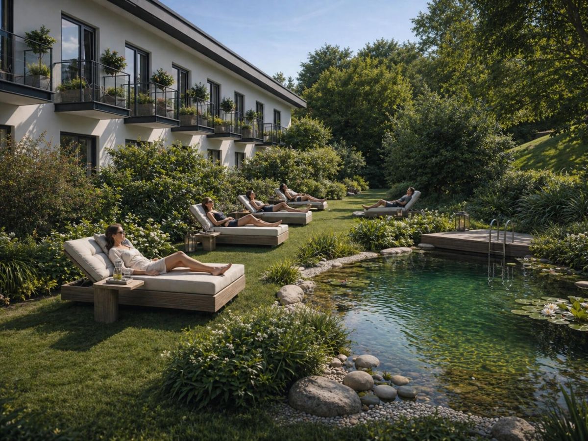 Eigentumswohnungen Garten mit Teich und Liegen